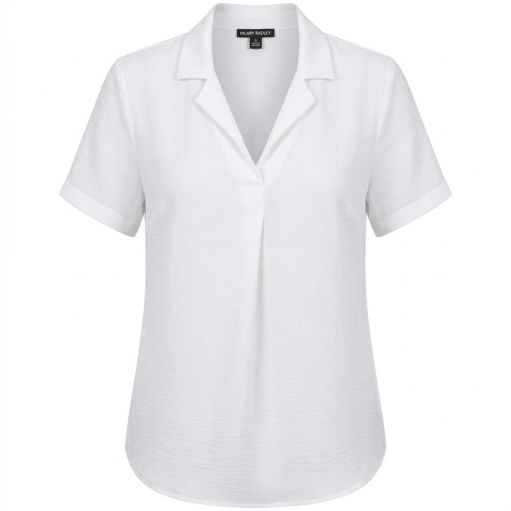 Hilary Radley White V-Neck Blouse | Front Pleat | Professional Sz XS